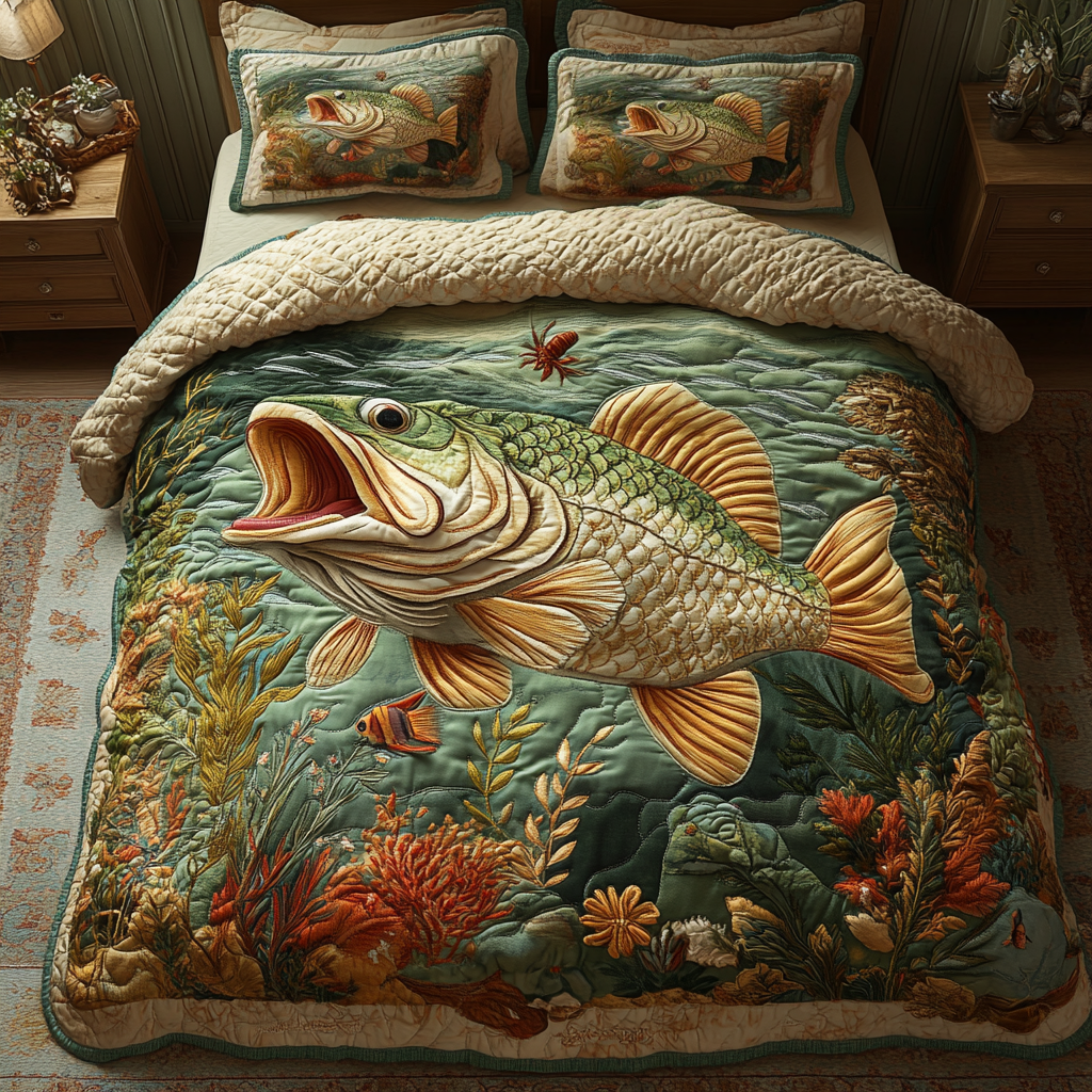 Ocean Call Quilted Bedding Set Bed Decor Gift Ideas For Fish Lovers