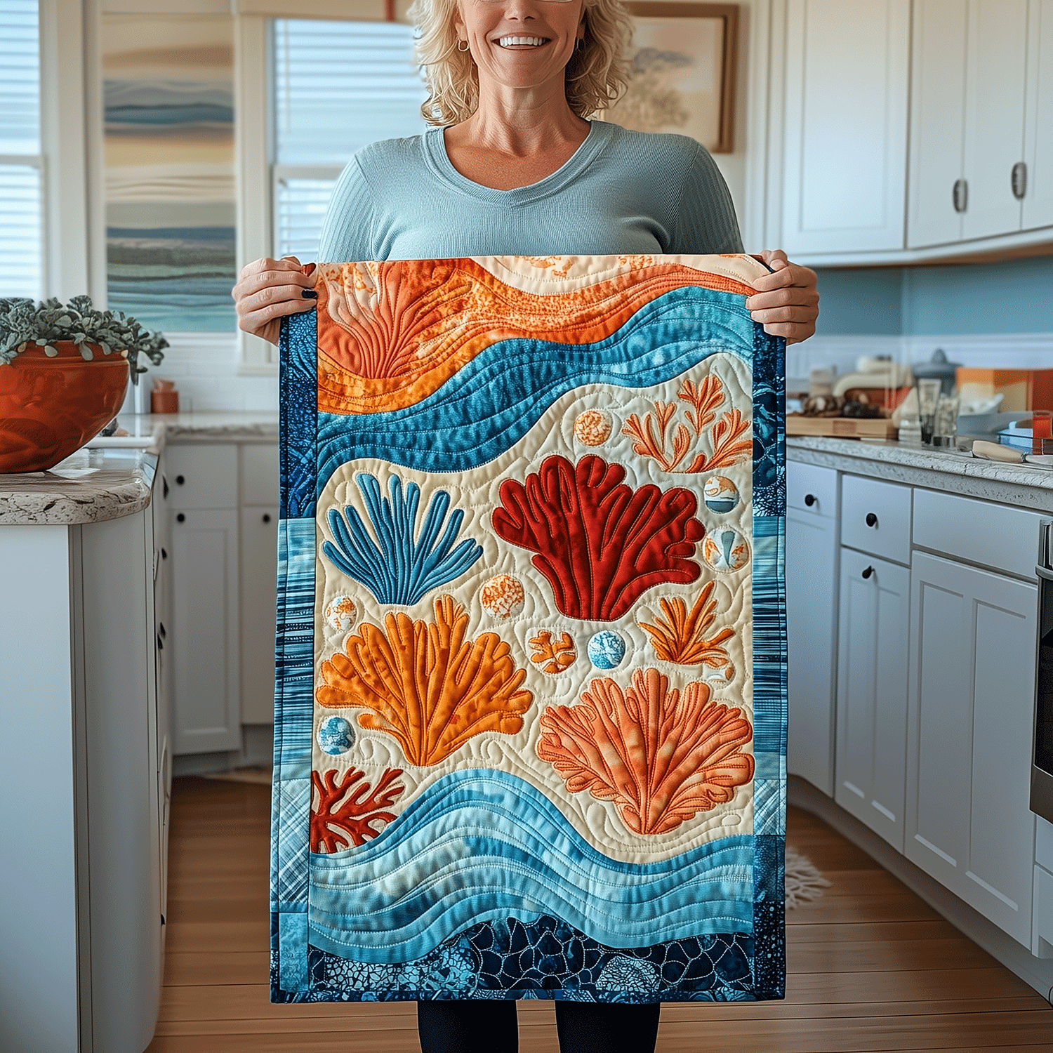 Ocean Coral Quilted Table Runner Coastal Table Runner Unique Gifts Family
