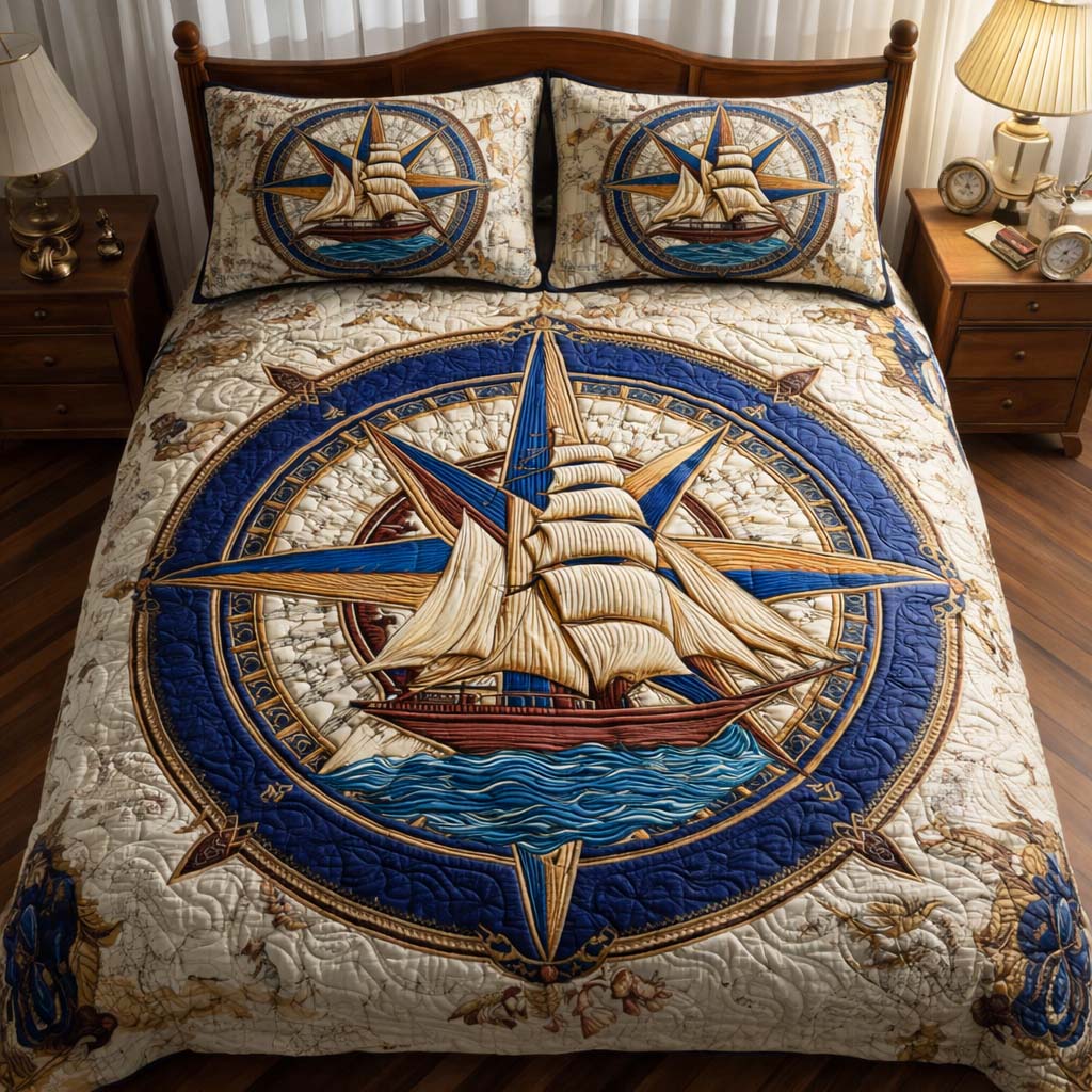 Ocean Crown Quilted Bedding Set Coastal Aquatic Bedroom Decor Gift For Ocean Lovers