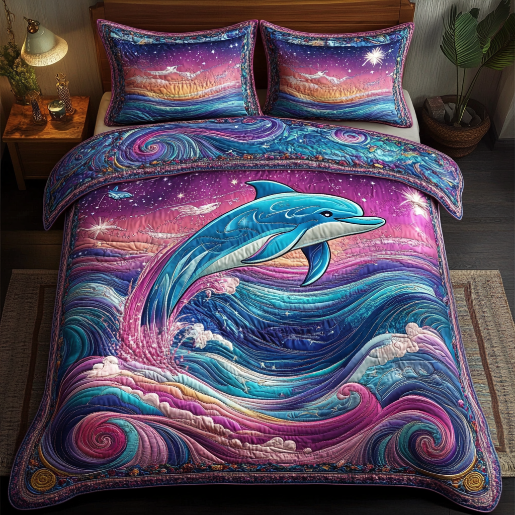 Ocean Dancer Quilted Bedding Set Queen Size Comforter Birthday Gift For Daughter In Law