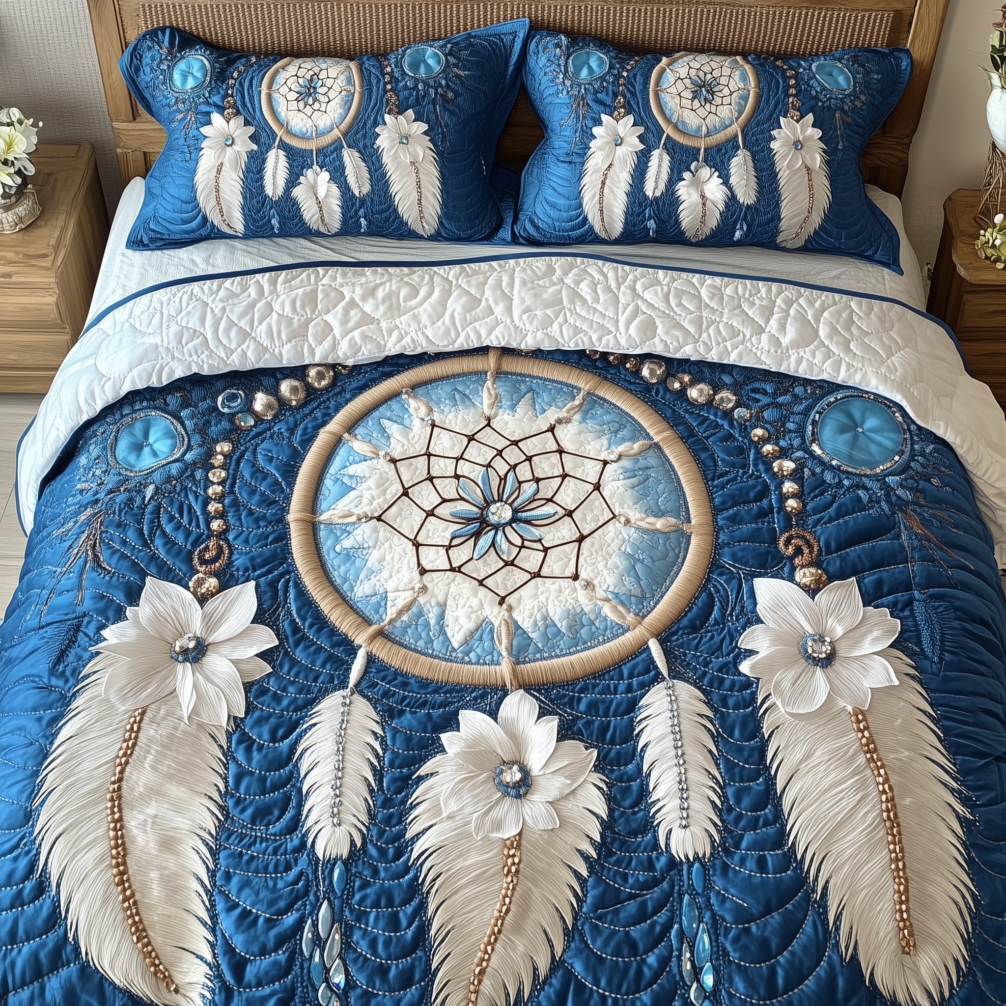 Ocean Dream Catcher Quilted Bedding Set Duvet Cover Merchandise Birthday Gifts For Cat Lovers