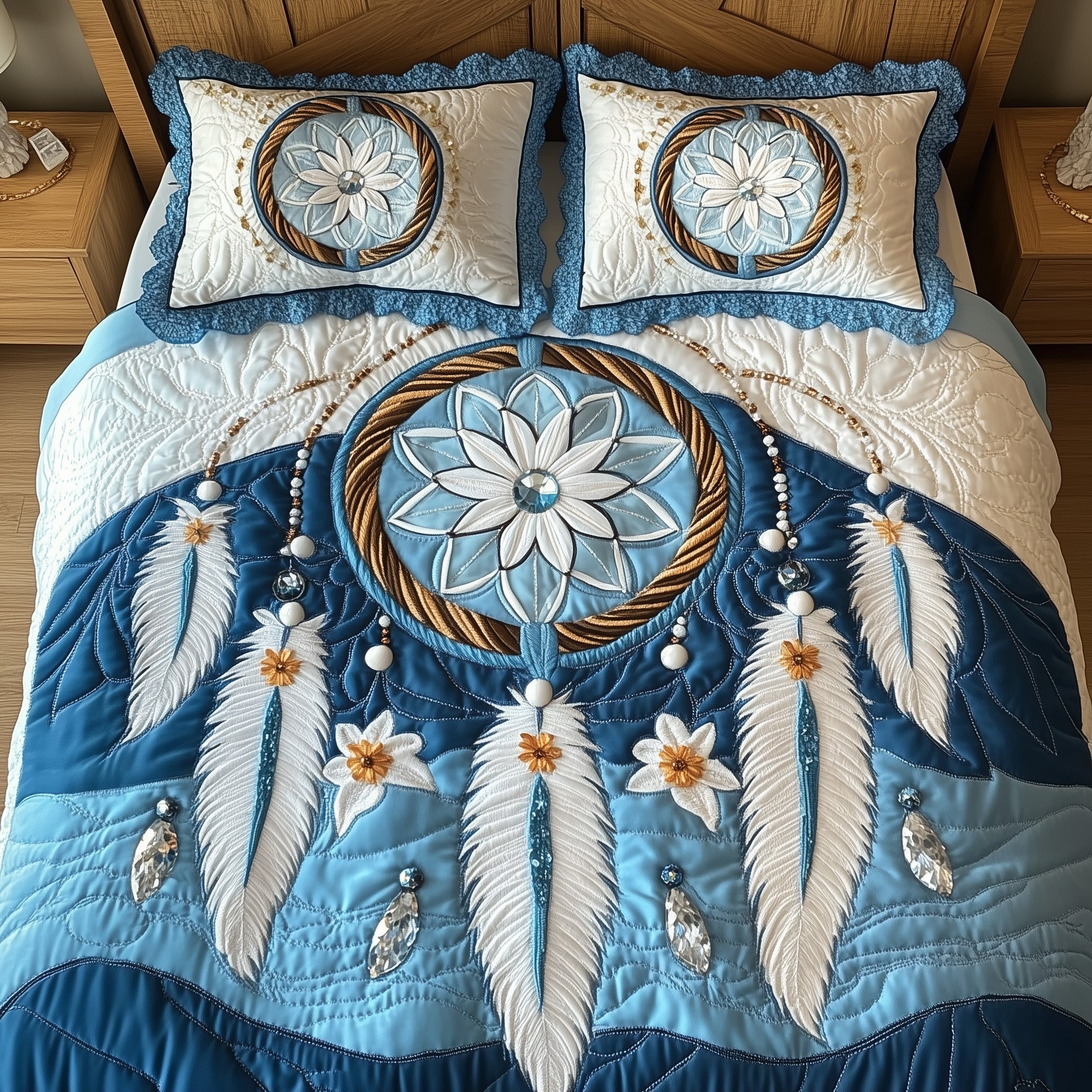 Ocean Dream Catcher Quilted Bedding Set Duvet Cover Merchandise Unique Cat Gifts