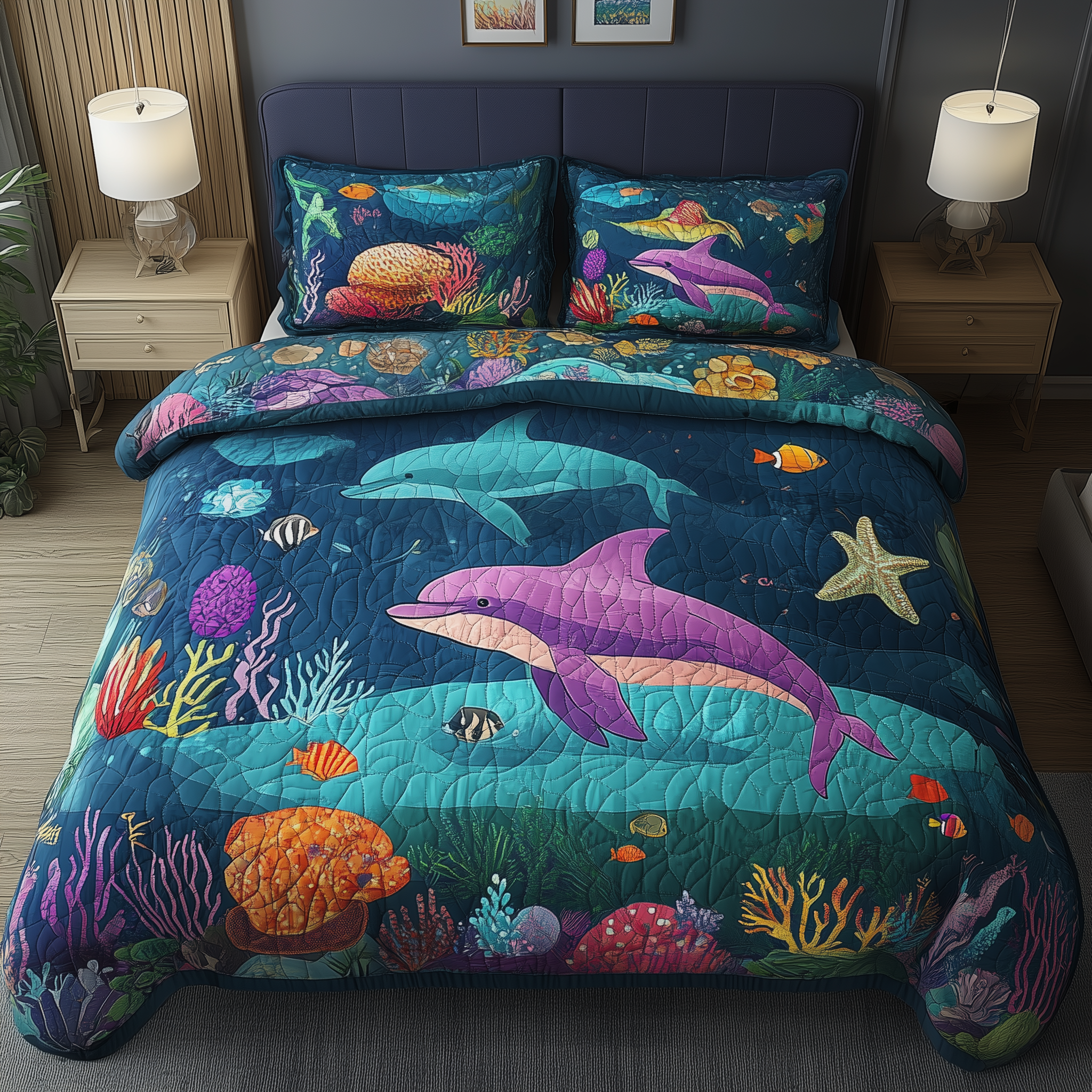 Ocean Dreamscape Quilted Bedding Set Christmas Bedding Set 2024 Christmas Gifts For Couples