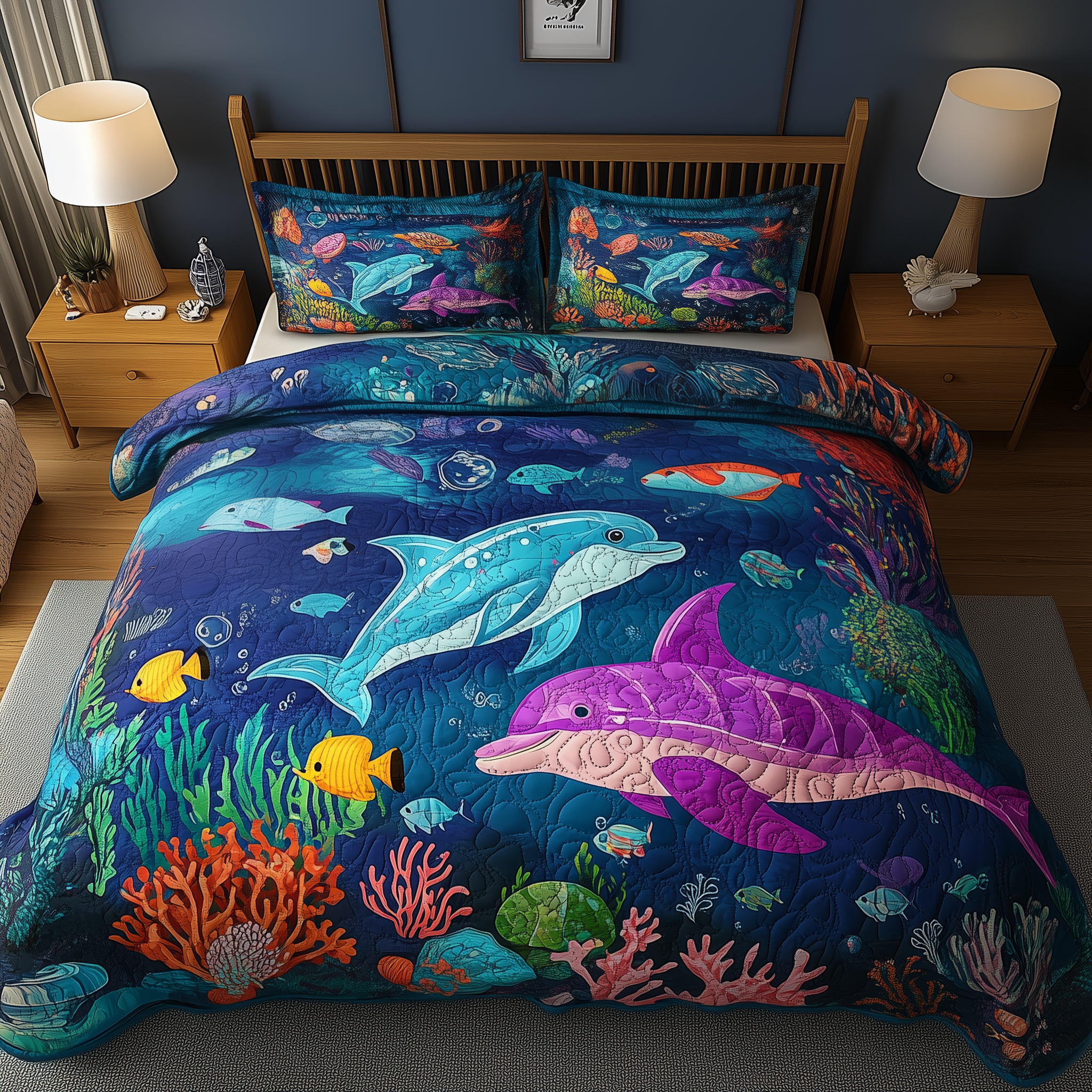 Ocean Dreamscape Quilted Bedding Set Christmas Bedding Set Christmas Gifts For Couples