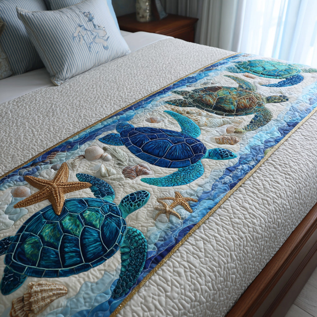 Ocean Drift Quilted Bed Runner Bedroom Decorations Gifts For Sea Turtle Lovers