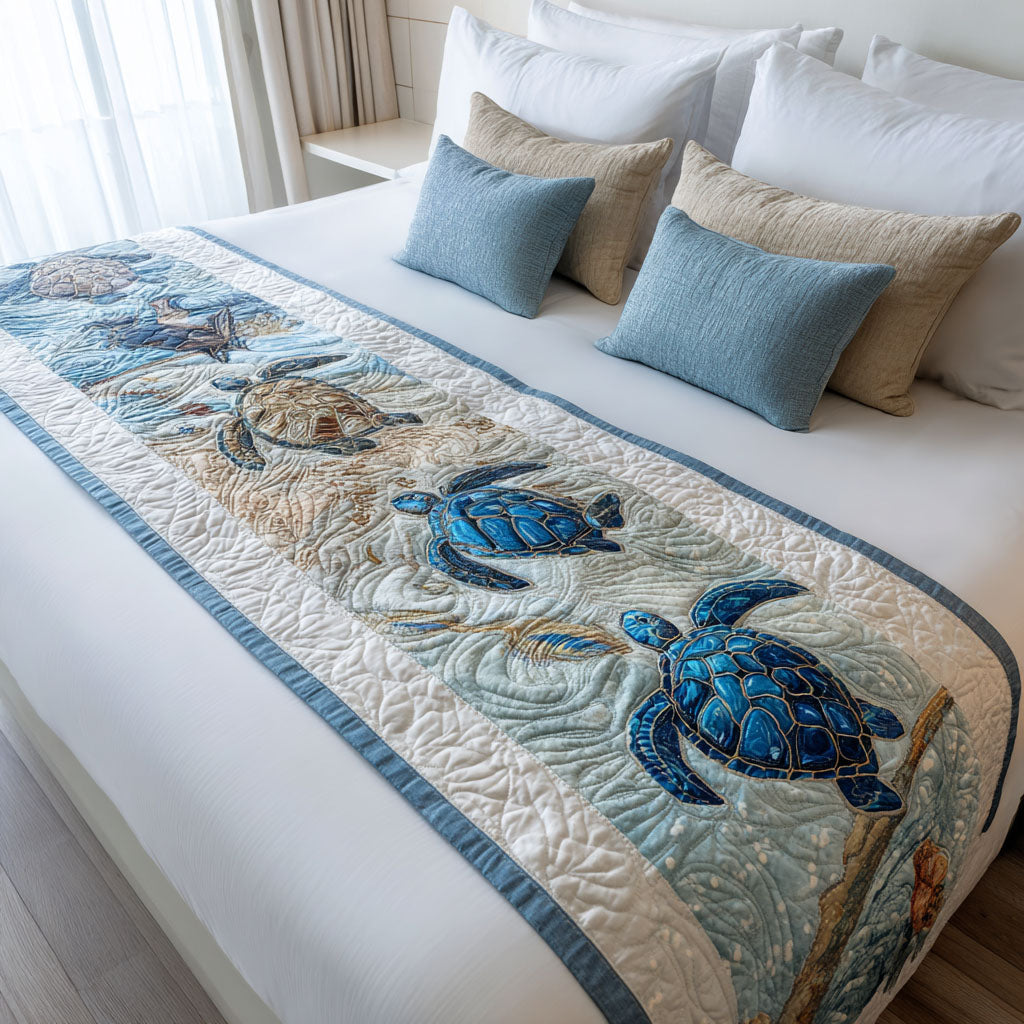 Ocean Drifter Quilted Bed Runner Bedroom Decor Sea Turtle Themed Gifts