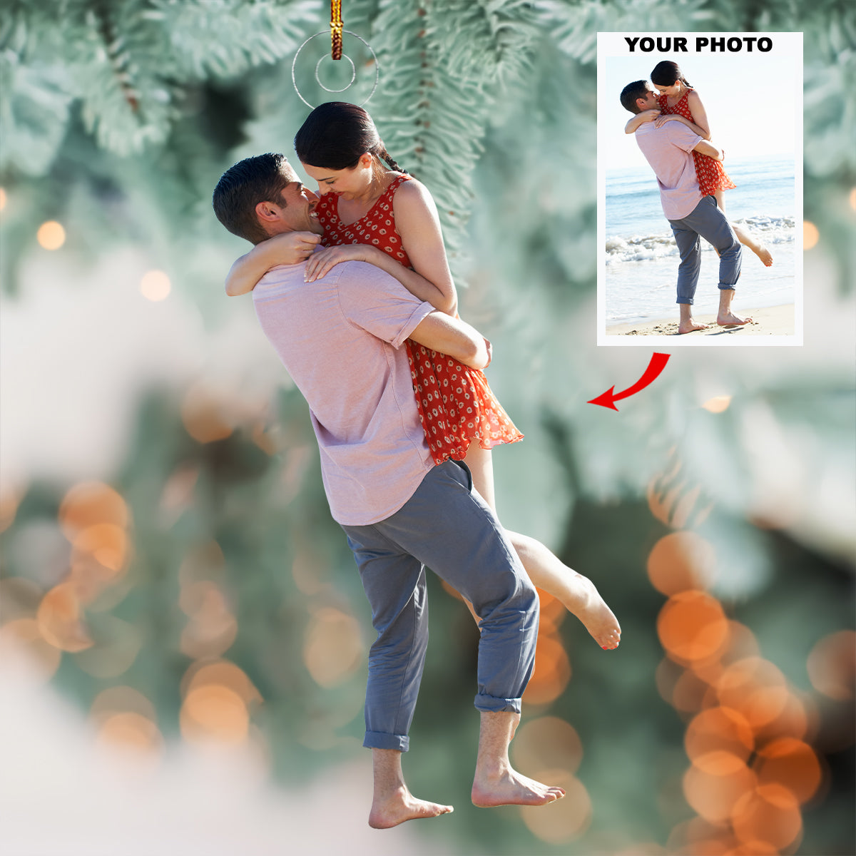 Ocean Embrace Personalized Photo Mica Ornament Gift For Couple