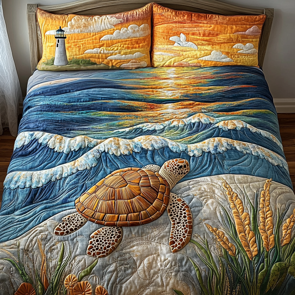 Ocean Embrace Quilted Bedding Set Unique Bed Sheet Set Sea Turtle Gifts For Him