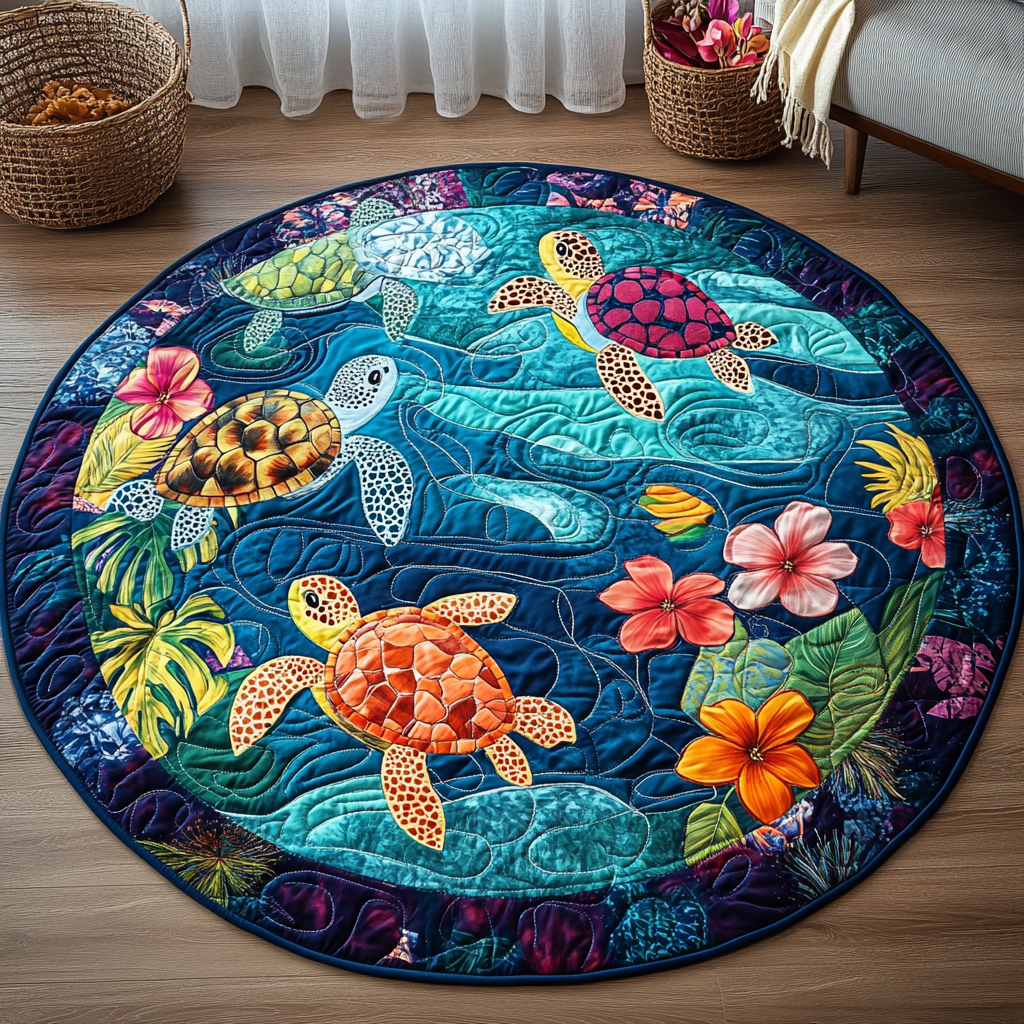 Ocean Embrace Quilted Round Mat Front Door Idea Turtle Gifts For Turtle Lovers