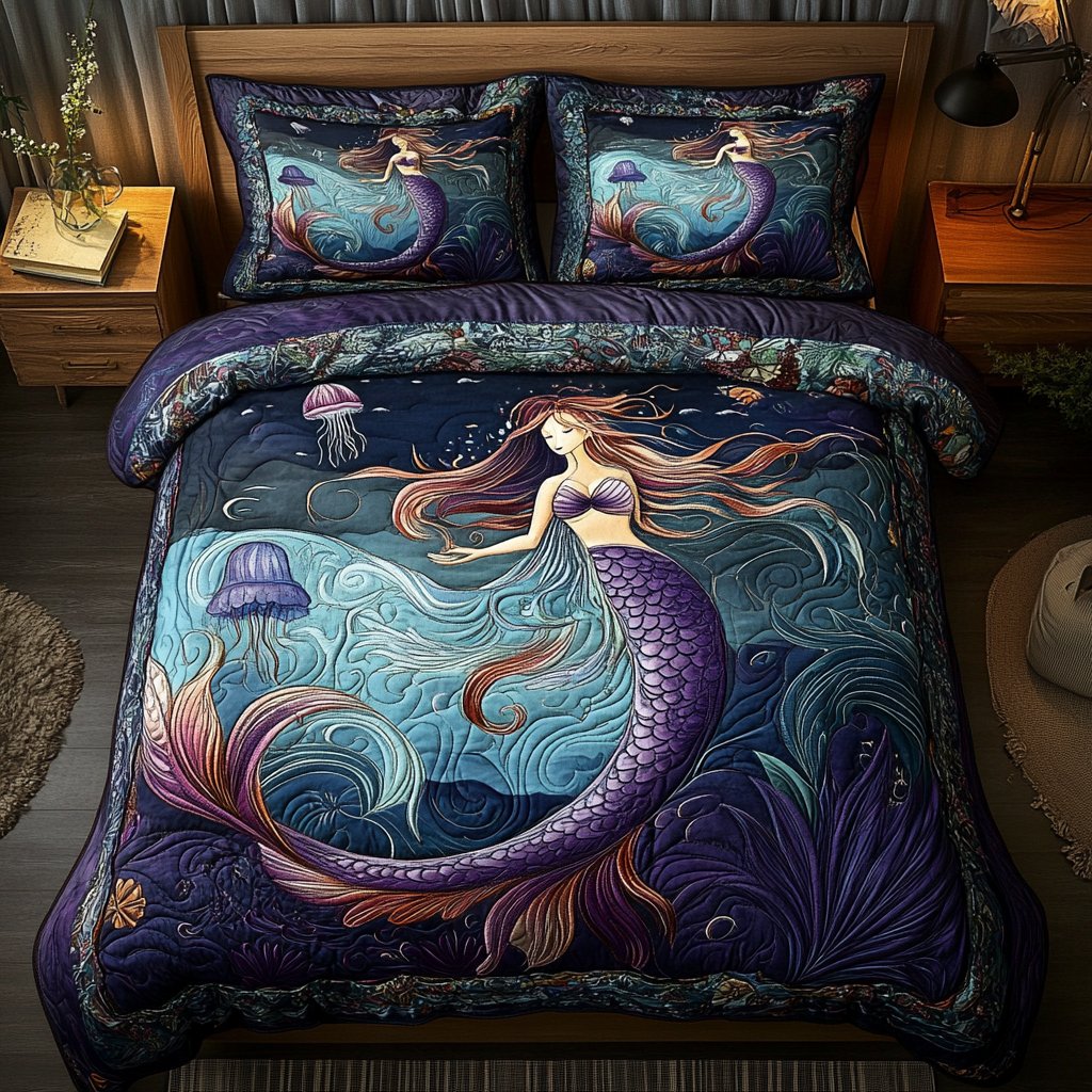 Ocean Enchantress Quilted Bedding Set Bedroom Decorations Mermaid Theme Gifts