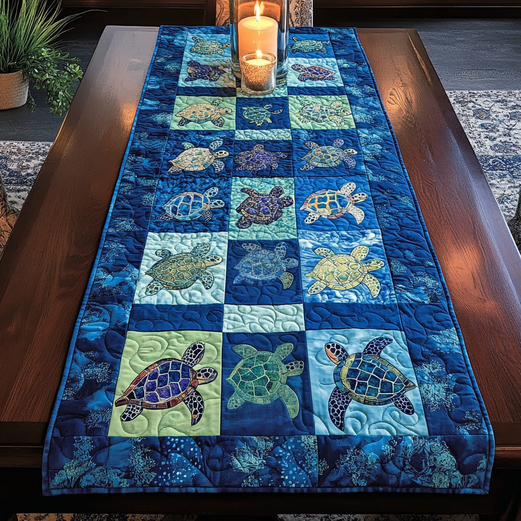 Ocean Explorer Quilted Table Runner Kitchen Table Decor Ideas Unique Gifts For Turtle Lovers