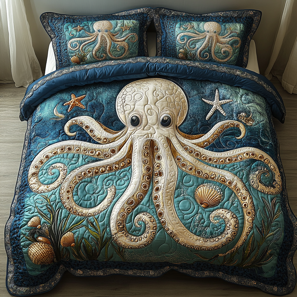 Ocean Eye Octopus Quilted Bedding Set Bed Decorations Octopus Themed Gifts