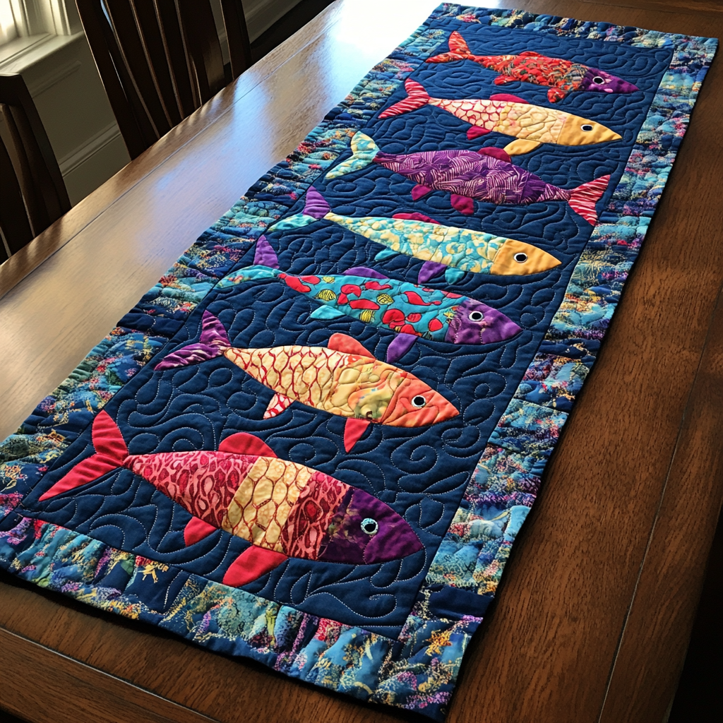 Ocean Fish Quilted Table Runner Dining Table Decor Best Friend Gift Ideas