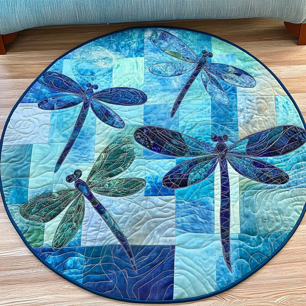 Ocean Flutter Quilted Round Mat Christmas Entryway Decor Gifts For Dragonfly Lovers