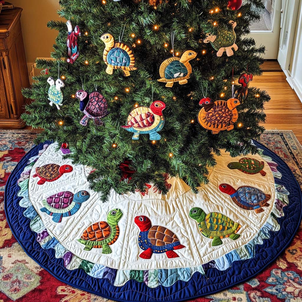 Ocean Friends Christmas Quilted Tree Skirt Holiday Tree Base Decoration