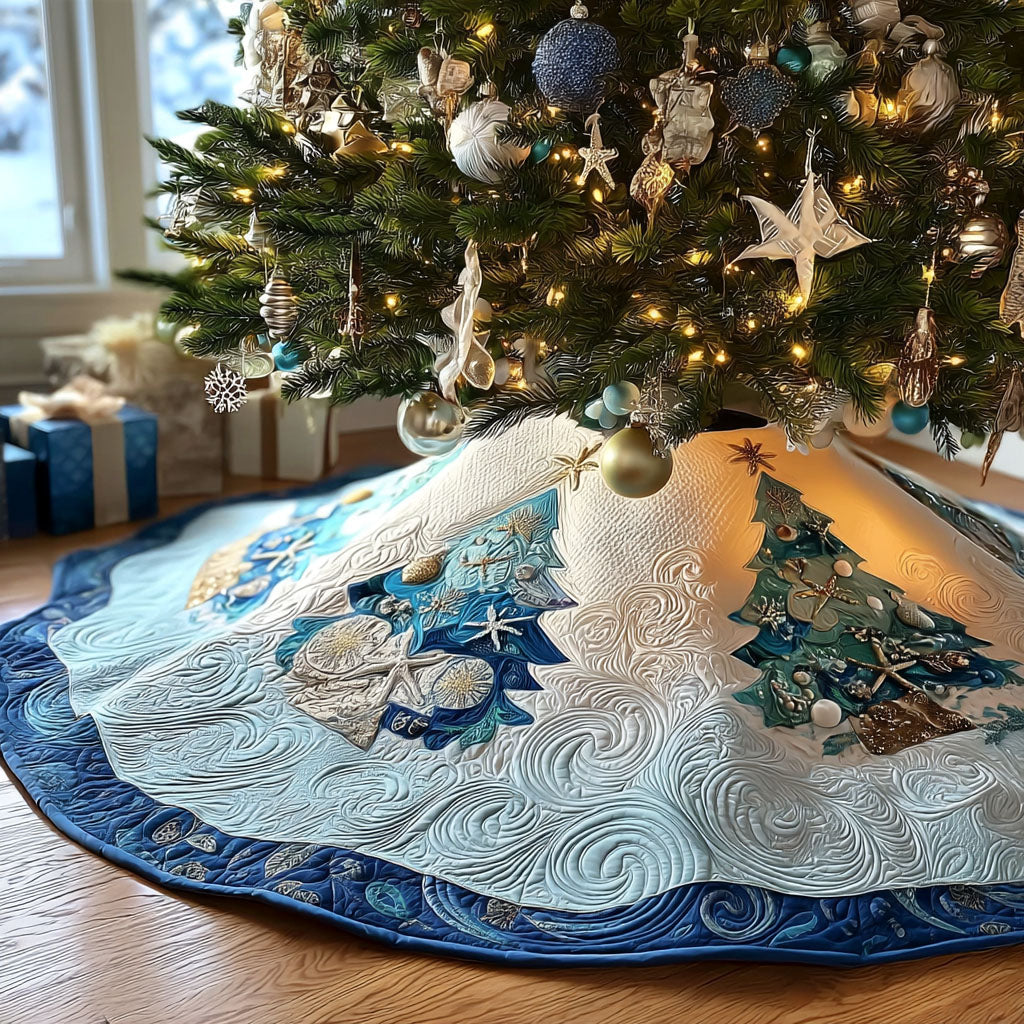 Ocean Frost Noel Christmas Quilted Tree Skirt Winter Holiday Decor Best Holiday Gifts 2025