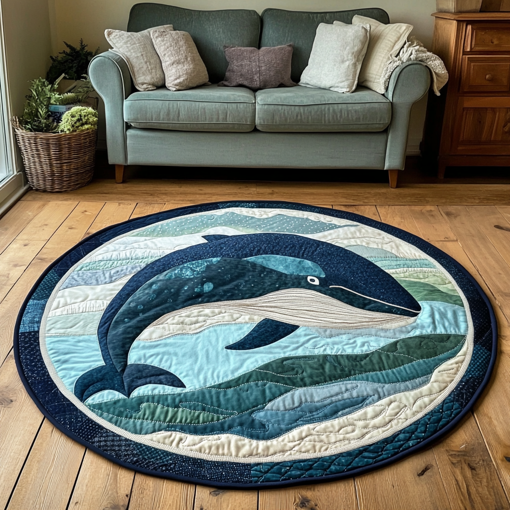 Ocean Giant Quilted Round Mat Door Entrance Decor Whale Related Gifts