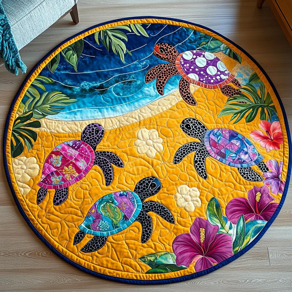 Ocean Glide Quilted Round Mat Entryway Decor Turtle Lover Christmas Present Ideas For Mom
