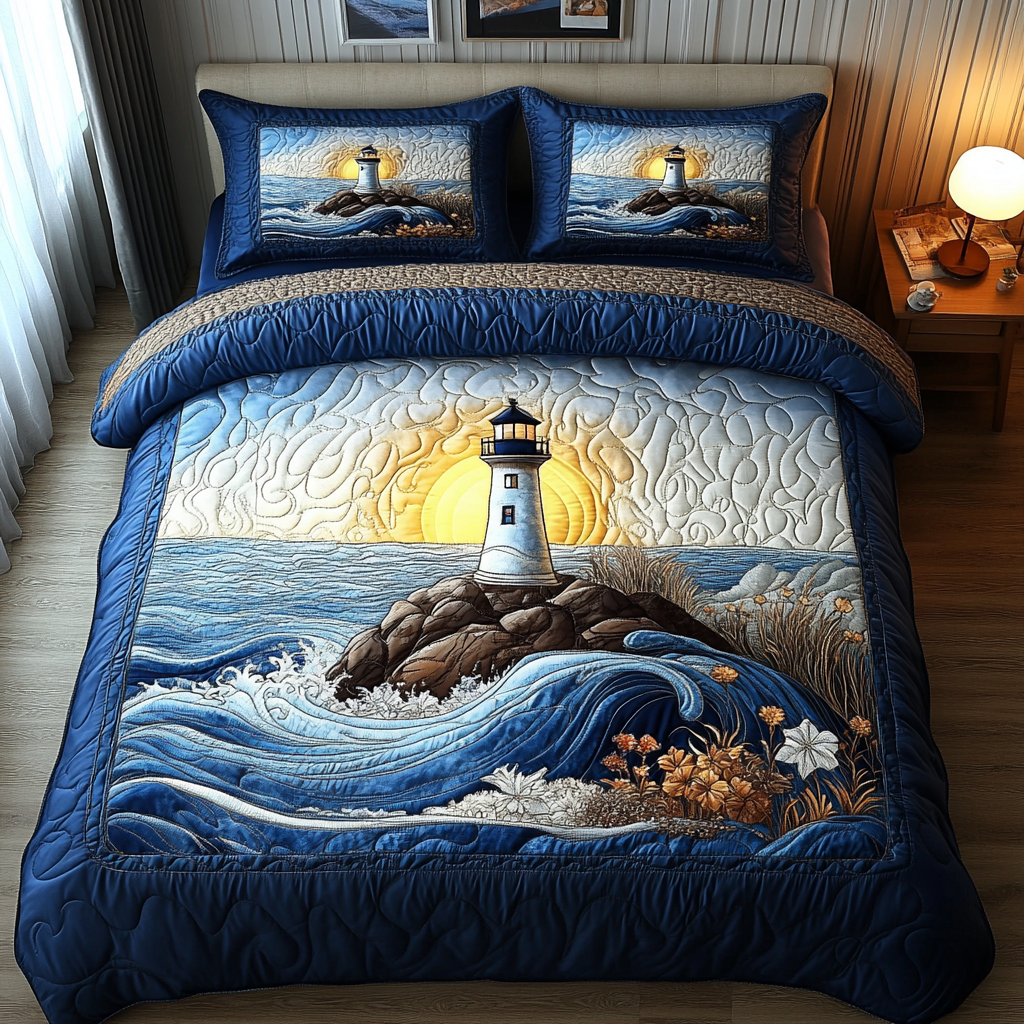 Ocean Glow Quilted Bedding Set Classic Bedding Set That Enhances Your Sleep Space