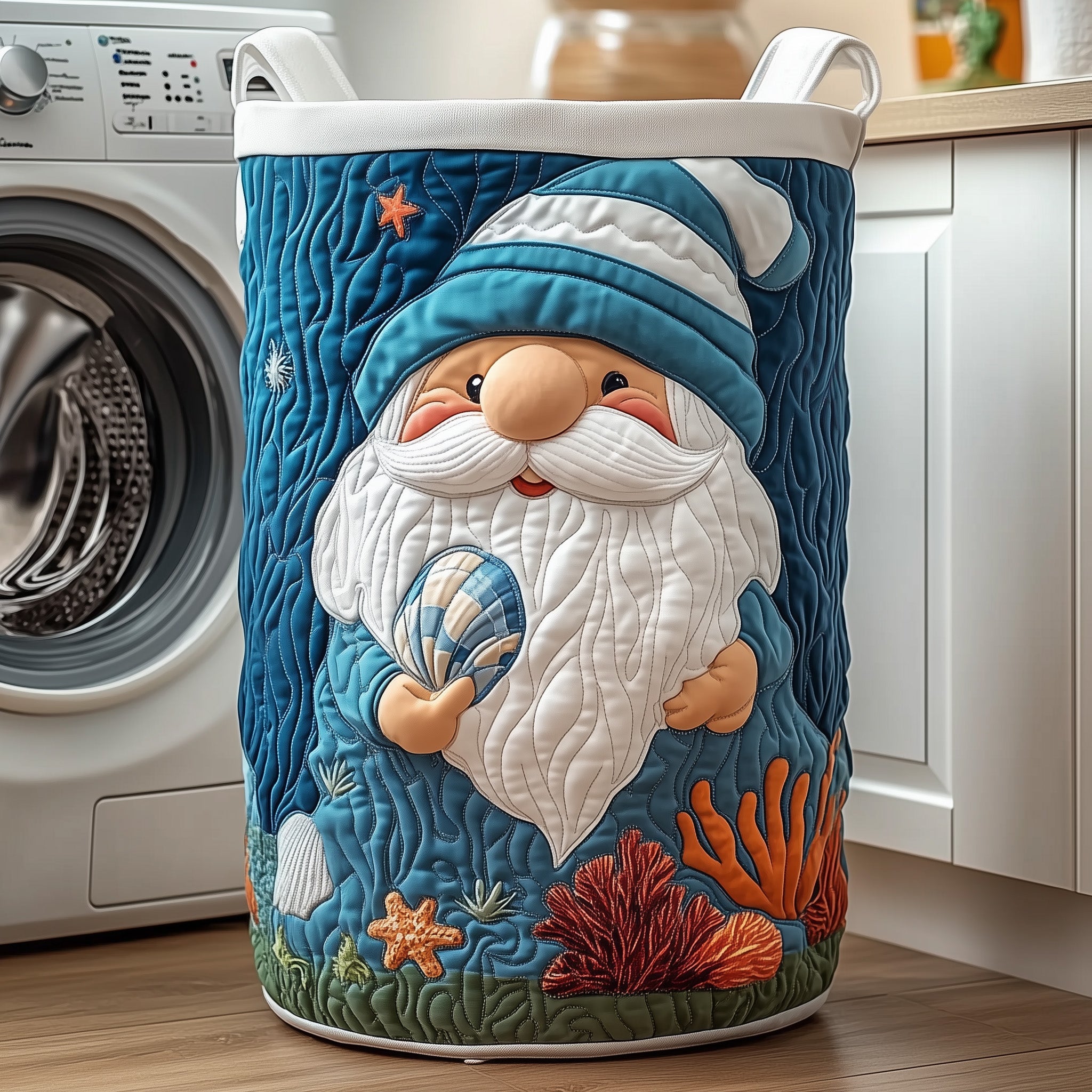 Ocean Gnome Quilted Laundry Basket Gnome Themed Gifts