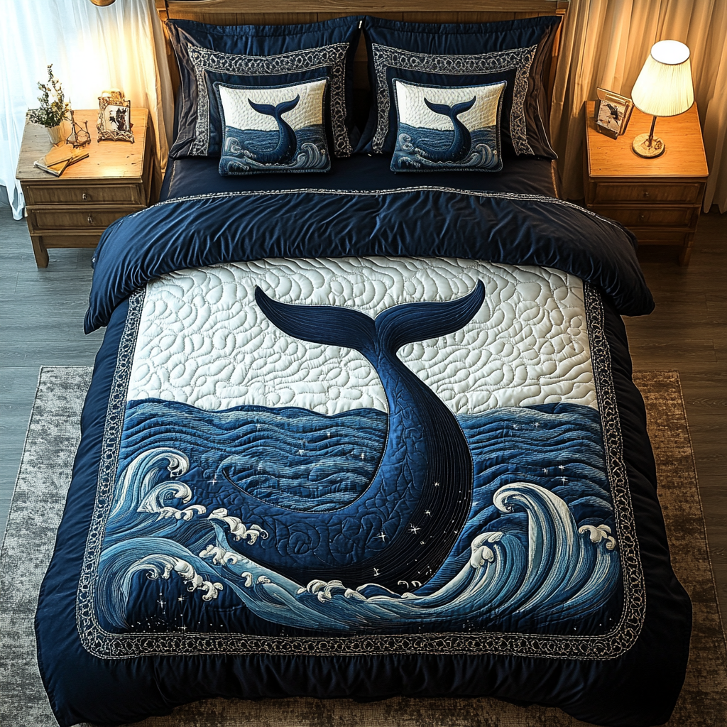 Ocean Guardian Quilted Bedding Set Luxury Duvet Cover Set for Elegant Bedroom Decor(1)