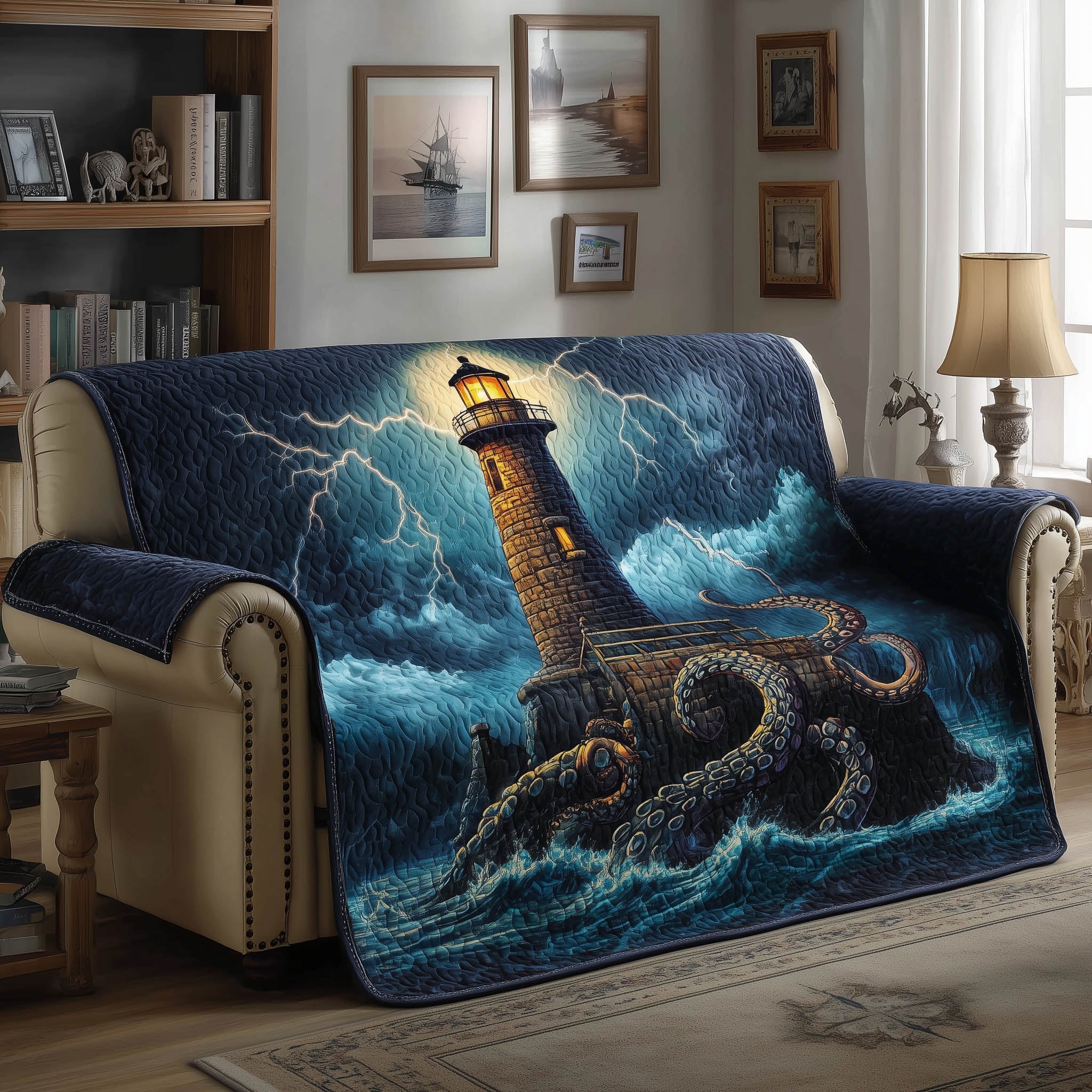 Ocean Guardian Quilted Sofa Cover Seashore Tower Protection Cover Unique Lighthouse Gifts