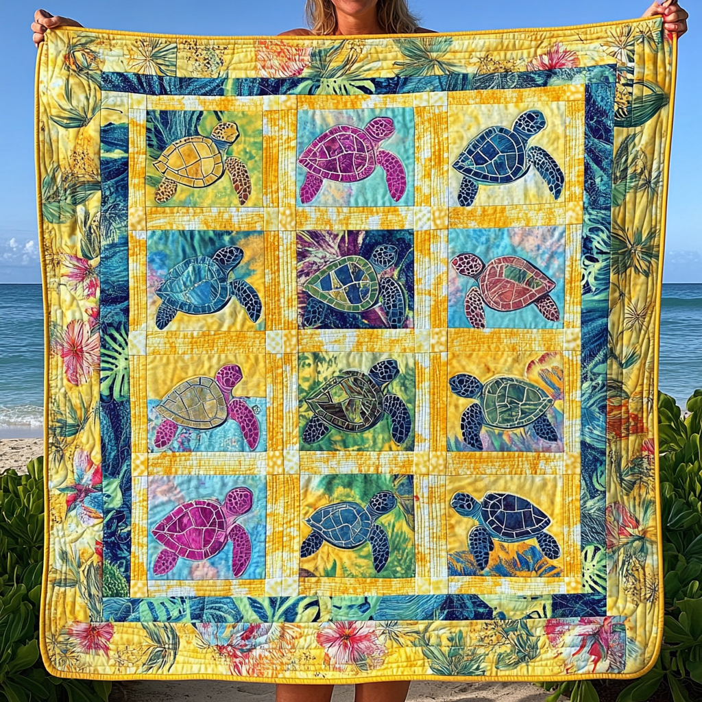 Ocean Harmony Quilted Blanket Presents For Turtle Lovers