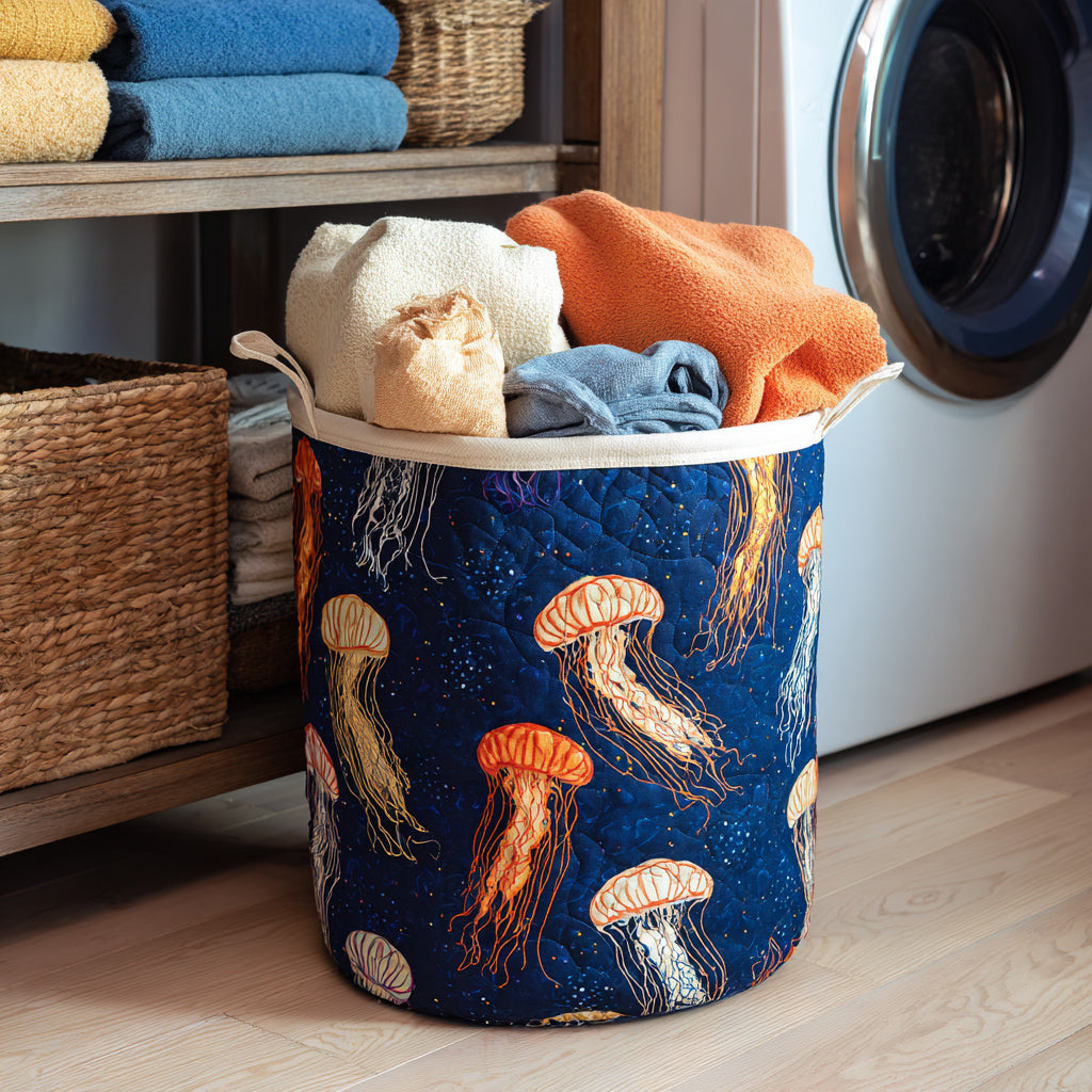 Ocean Jellyfish Glow Quilted Laundry Basket Soft and Durable Quilted Storage Basket for Laundry Room