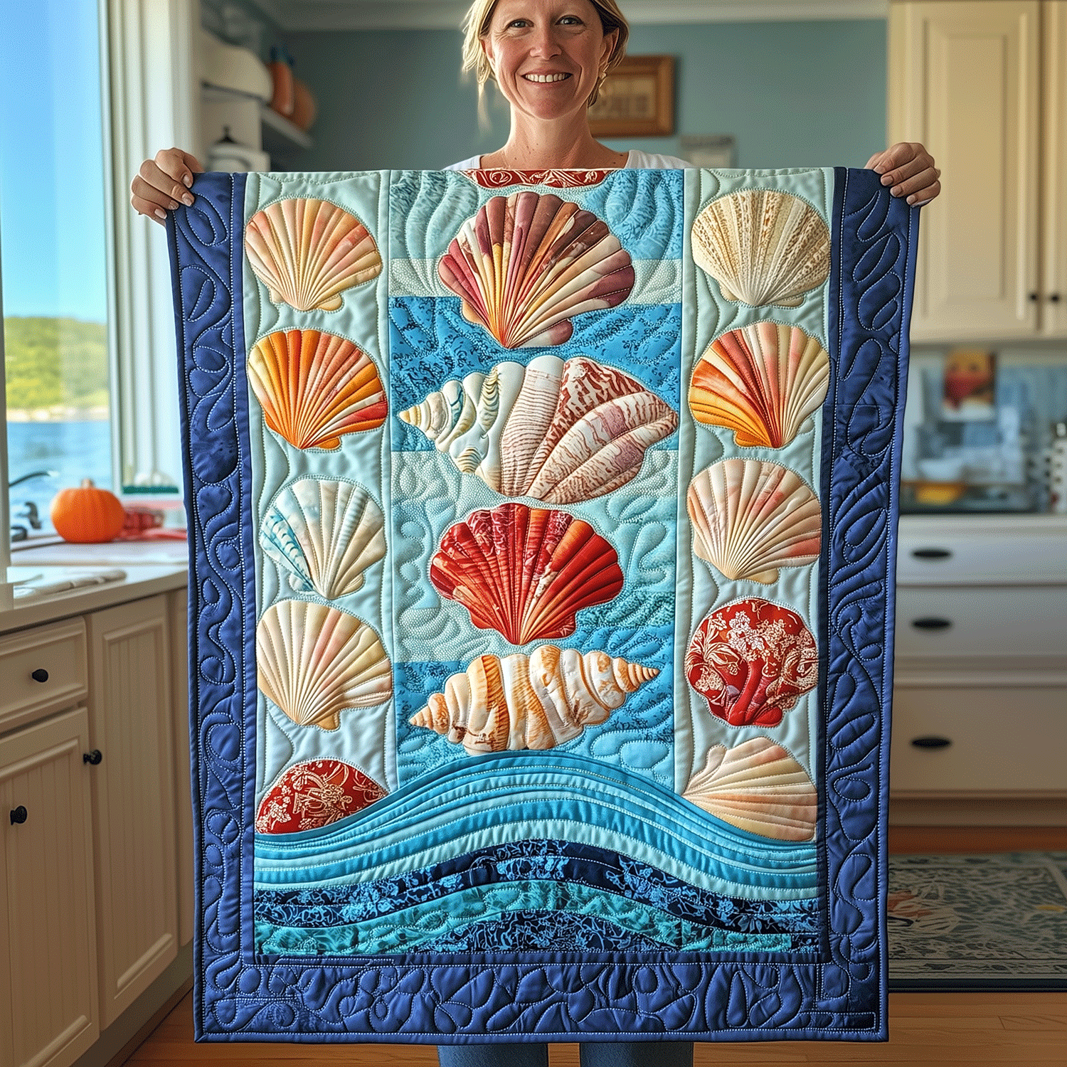 Ocean Jewel Quilted Table Runner Nautical Table Topper Family Presents