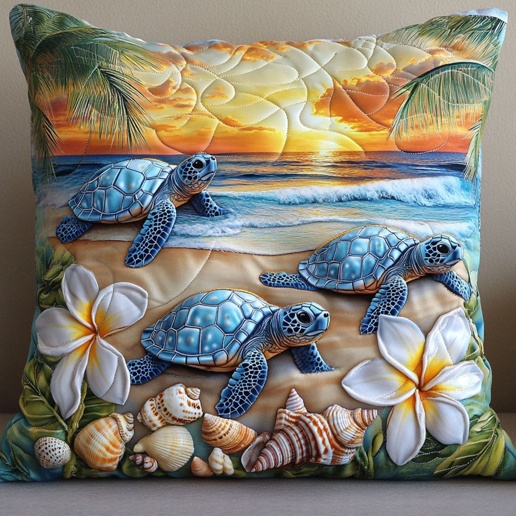Ocean Jewel Turtles Quilted Pillow Case Decorative Pillow Covers Turtle Gift Idea