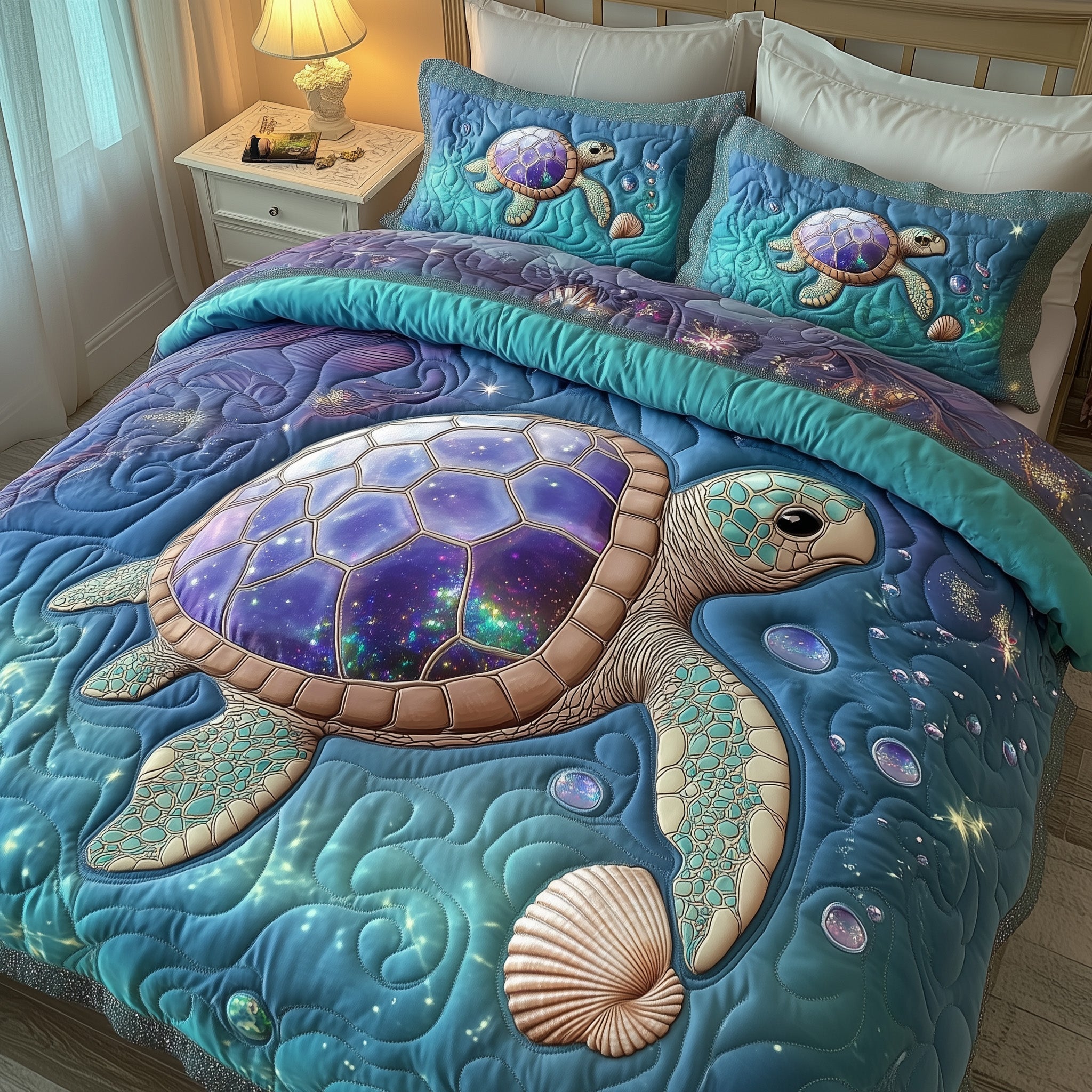 Ocean Journey Quilted Bedding Set Coastal Turtle Decor Turtle Lovers Bedding Presents