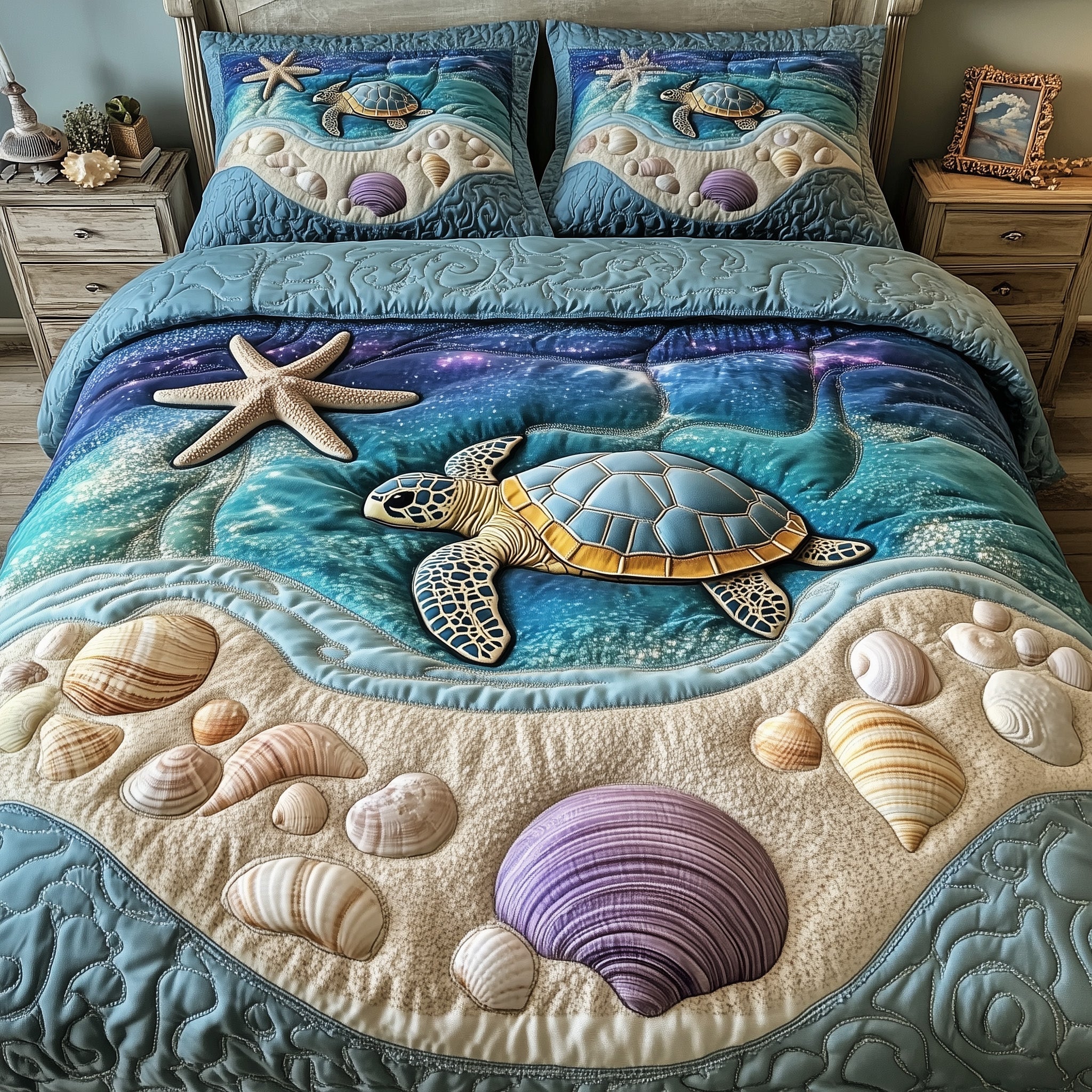 Ocean Journey Quilted Bedding Set Underwater Scene Art Ocean Life Bedding Gifts