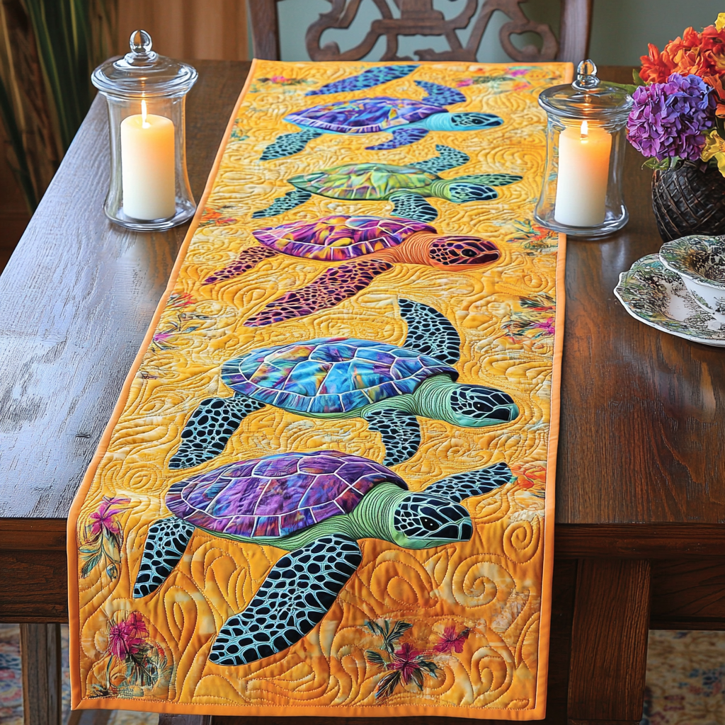 Ocean Journey Quilted Table Runner Dining Table Decor Turtle Gift Ideas