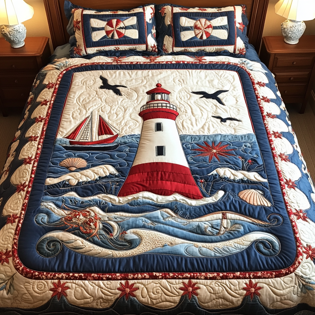 Ocean Light Quilted Bedding Set Bed Decorations Gifts For Lighthouse Lovers