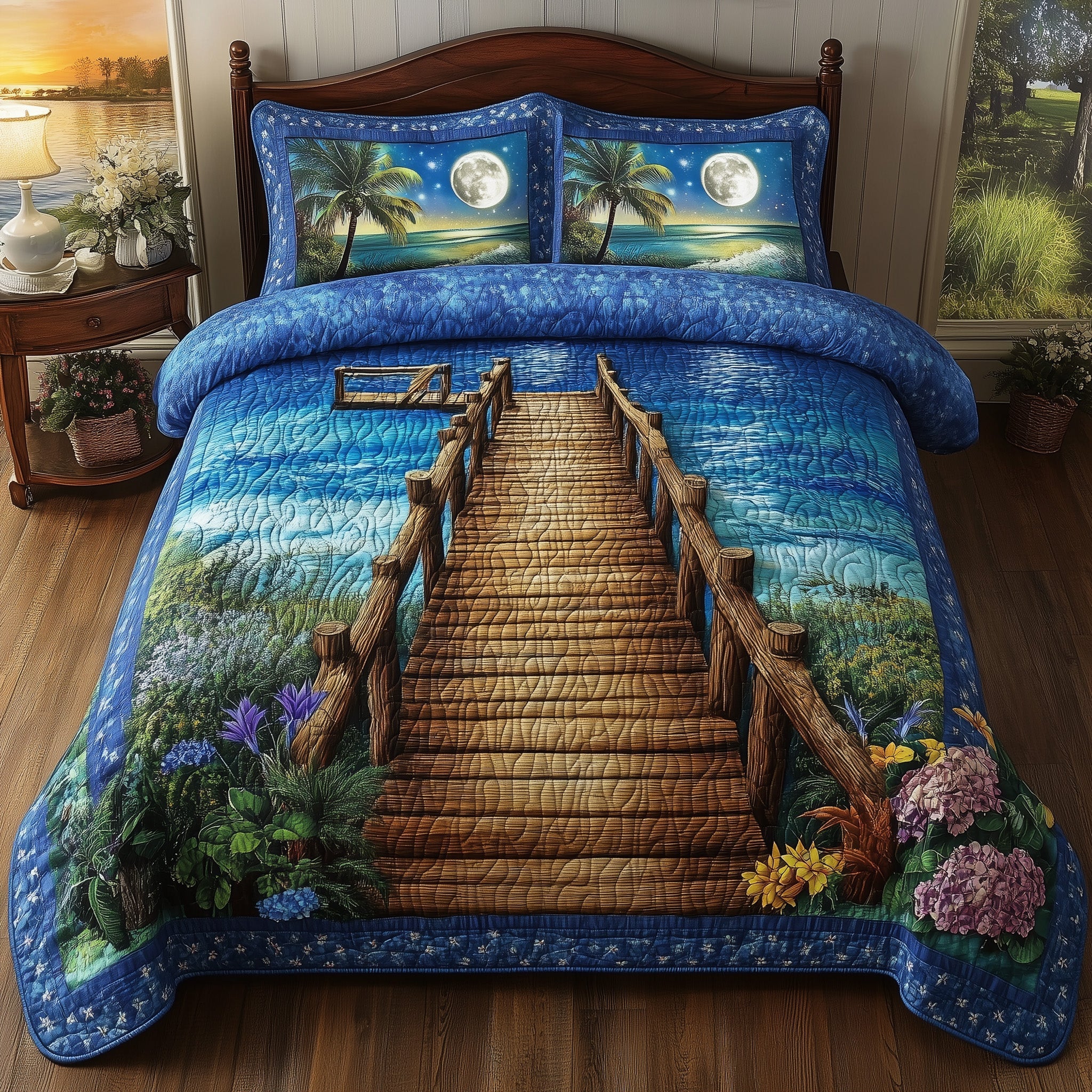 Ocean Lullaby Quilted Bedding Set Duvet Cover Bedspread Xmas Gifts For Girlfriend
