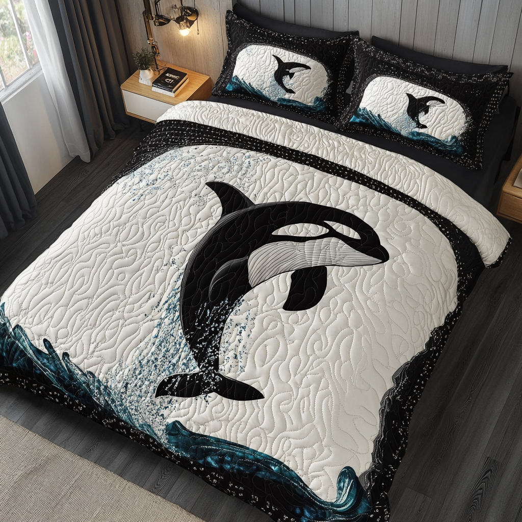 Ocean Majesty Quilted Bedding Set Cozy Bedroom Decor Best Unique Gifts For Whale Lovers