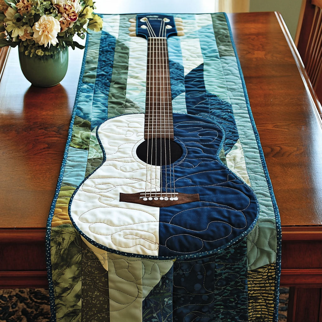 Ocean Melody Quilted Table Runner Dining Decor Christmas Gifts For Guitar Players