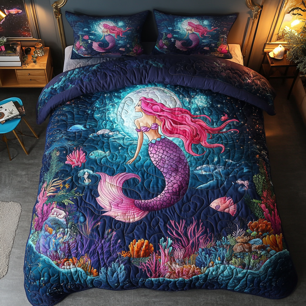 Ocean Mermaid Quilted Bedding Set Cute Bedroom Decor Mermaid Birthday Gift Ideas