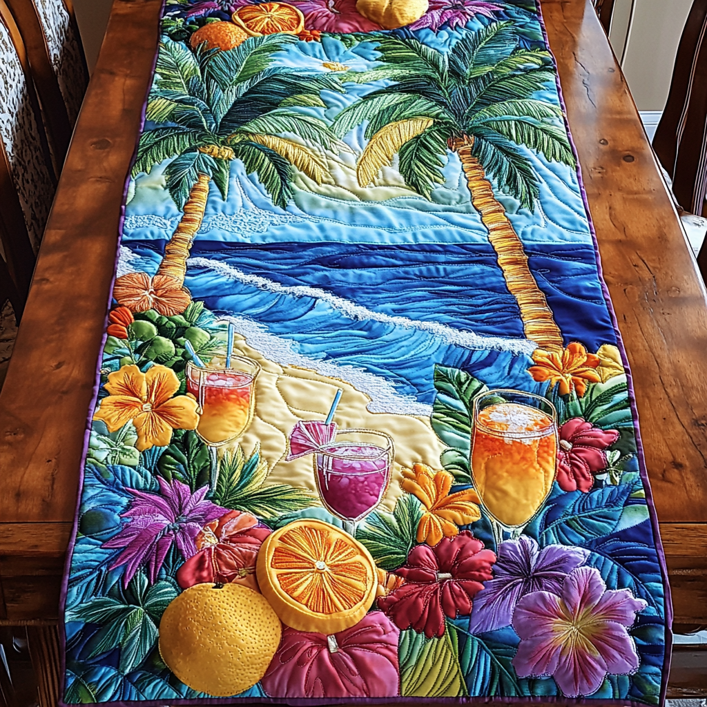 Ocean Mood Quilted Table Runner Dinner Table Decor Gifts For Surfing Enthusiasts