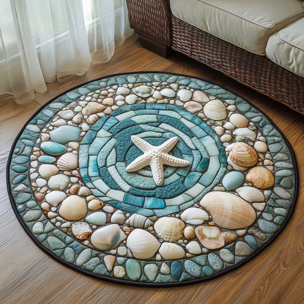 Ocean Mosaic Quilted Round Mat Front Door Decor Gift Ideas For Beach Lovers