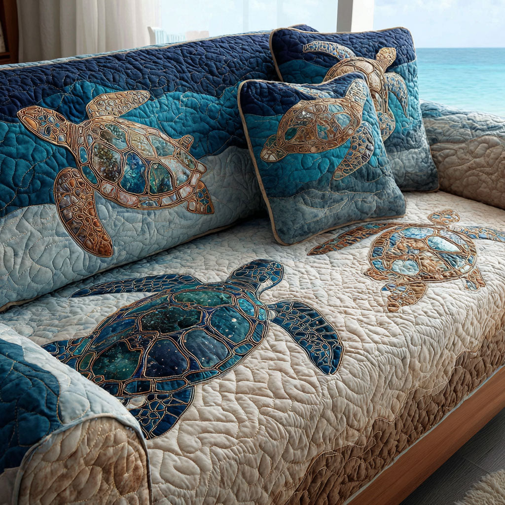 Ocean Mosaic Quilted Sofa Cover Home Decorattions Sea Turtle Gifts For Her