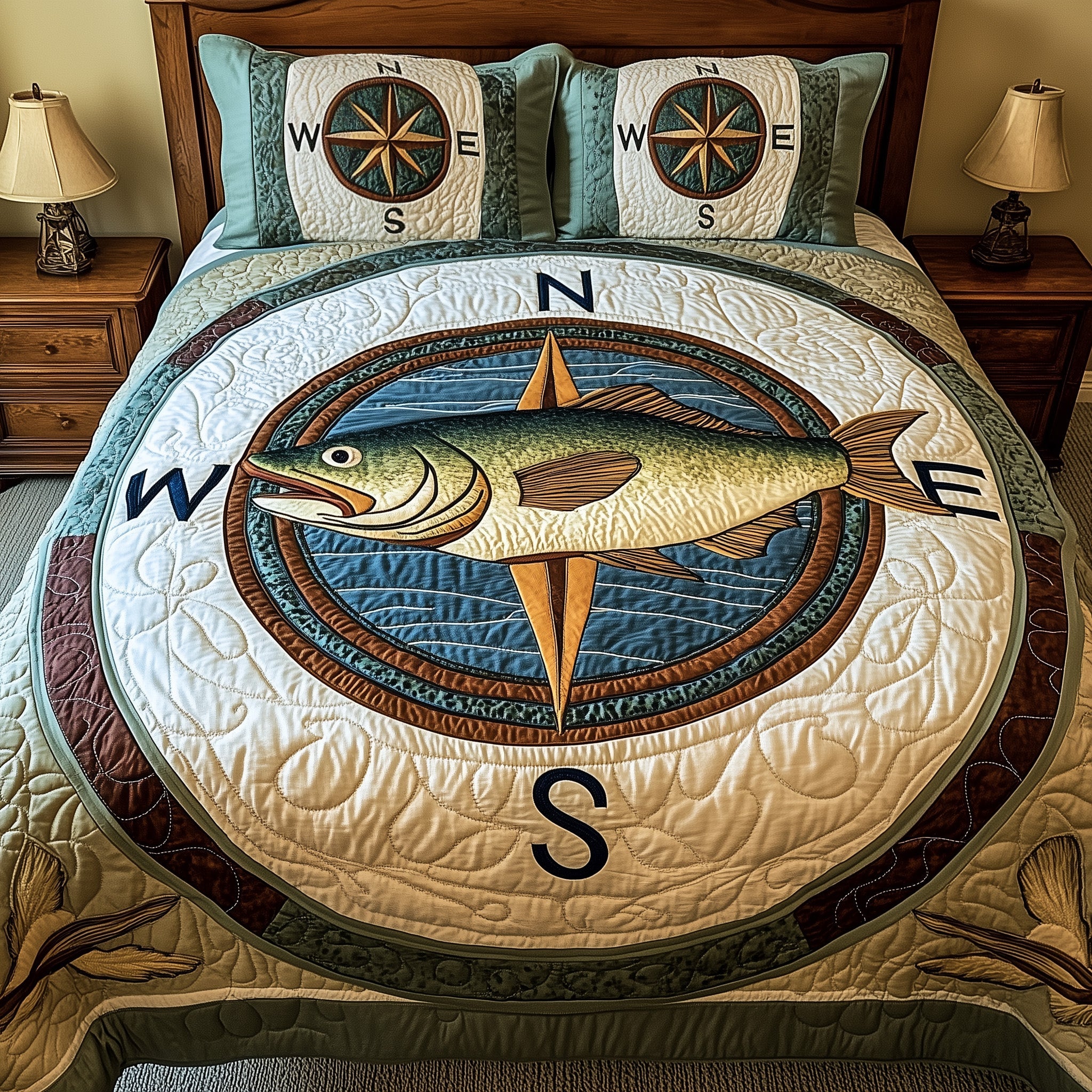 Ocean Navigator Quilted Bedding Set Duvet Cover Bed Sheet Father'S Day Gifts For Fisherman