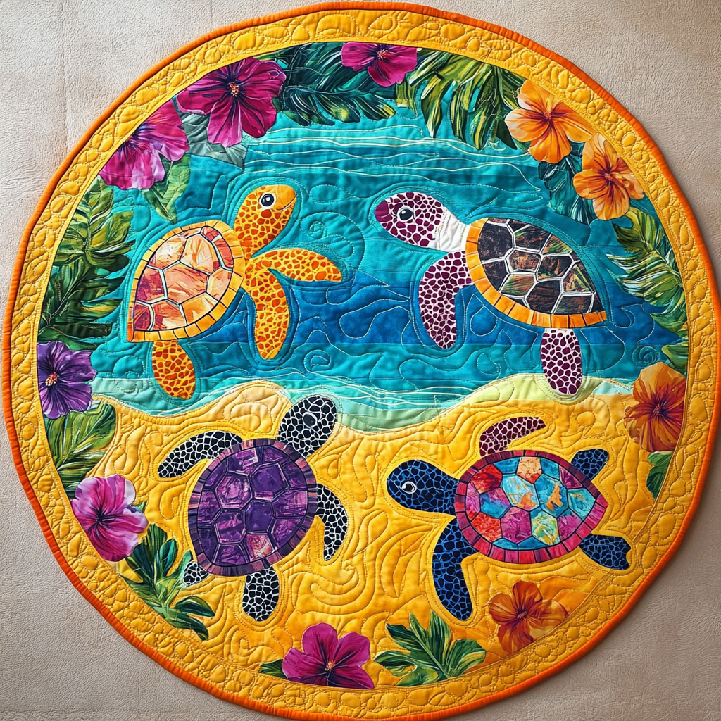 Ocean Oasis Quilted Round Mat Front Door Entryway Ideas Gifts For A Turtle Lover