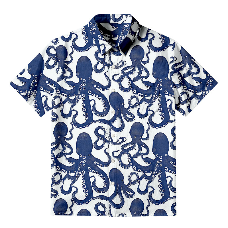 Ocean Octopus Button Up Shirt Animal Themed Japanese Art Shirt Gifts For Animal Lover