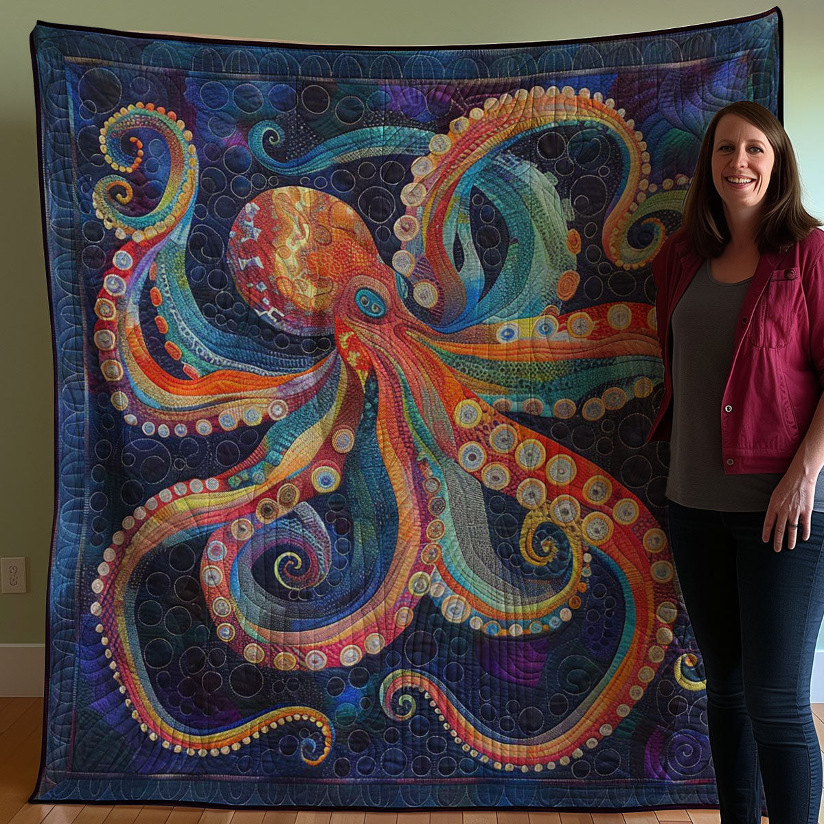 Ocean Octopus Quilt Blanket Queen Size Blanket Good Secret Santa Gifts