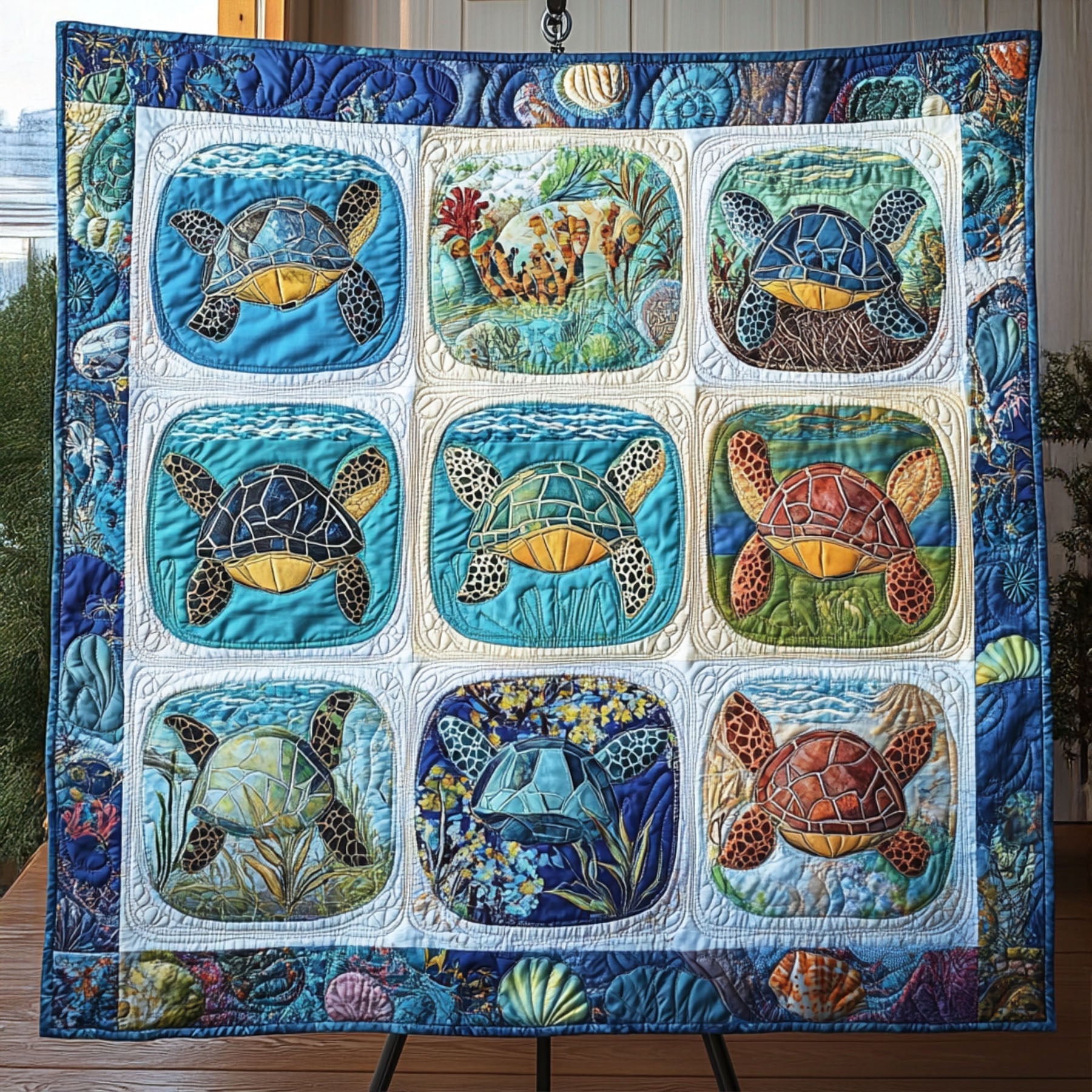 Ocean Odyssey Quilted Blanket Best Couch Throw Blanket Turtle Gift Idea