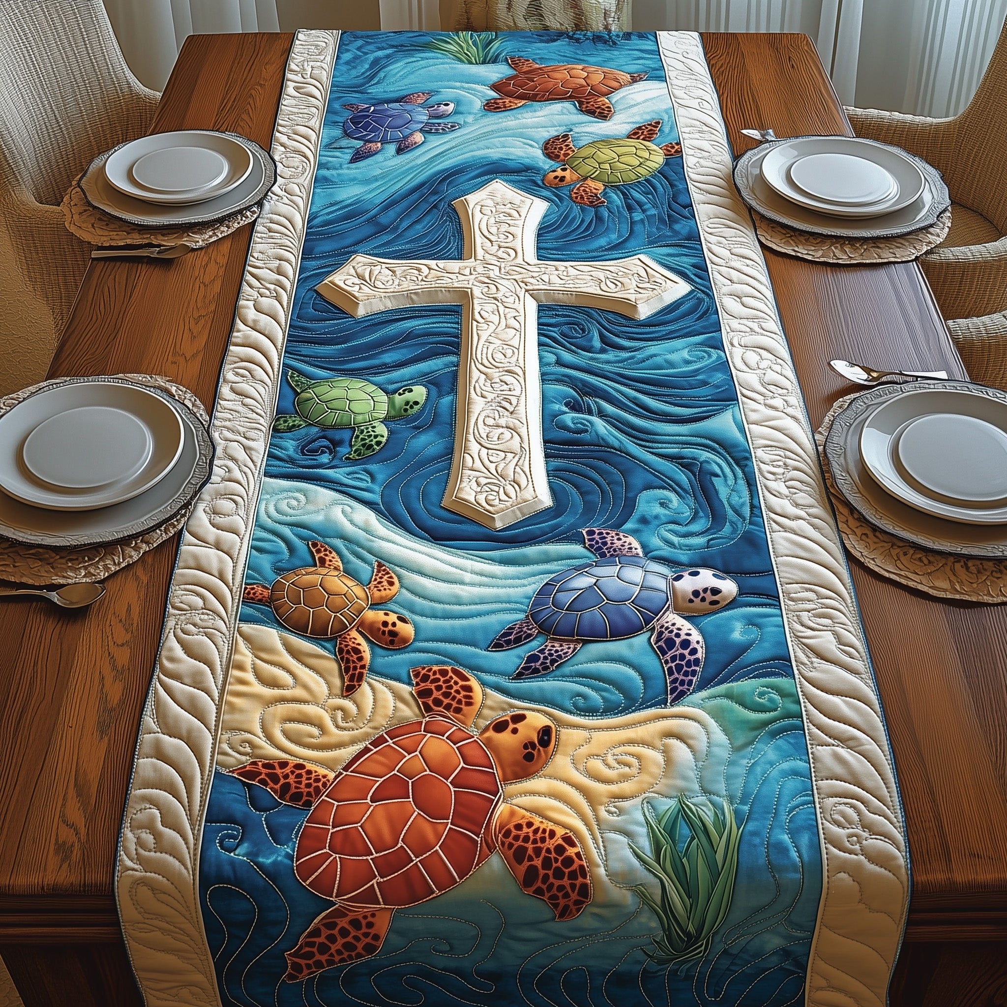 Ocean Of Faith Quilted Table Runner Christmas Dining Table Runner