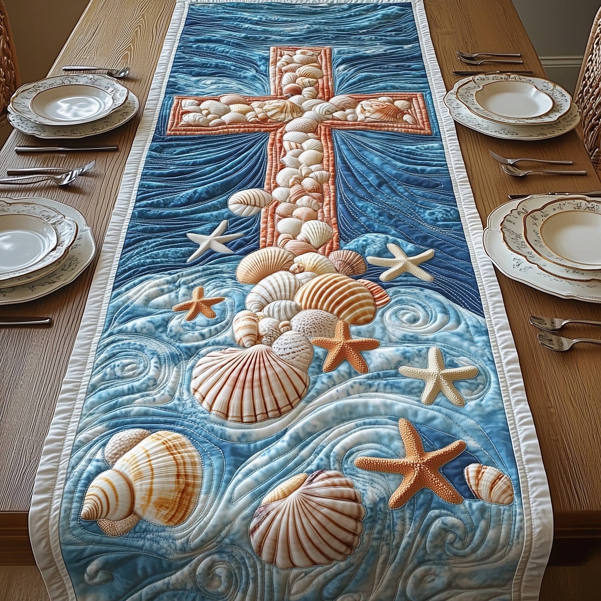 Ocean Of Faith Quilted Table Runner Festive Christmas Dining Room Table Runner
