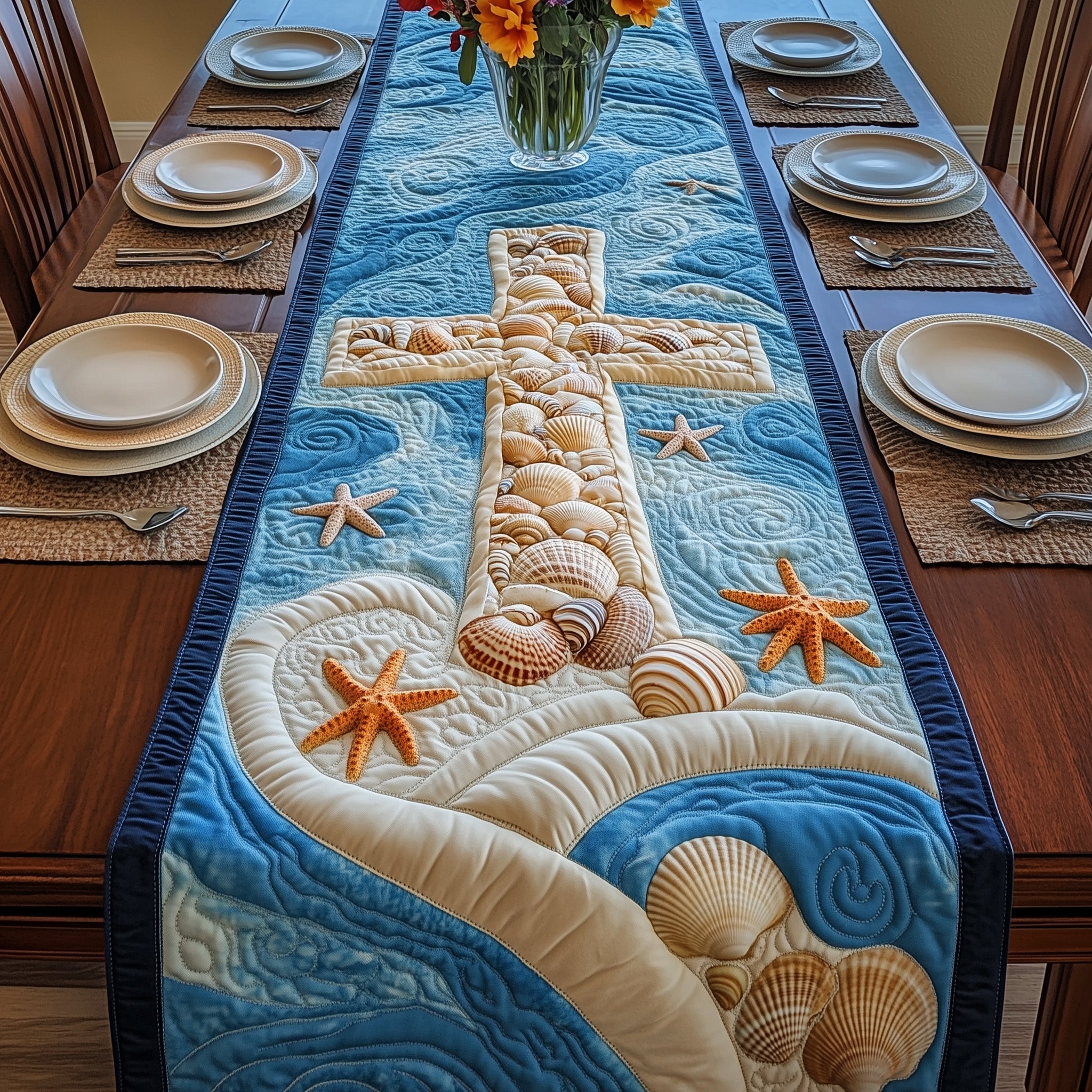 Ocean Of Faith Quilted Table Runner Special Occasion Table Runner Gift