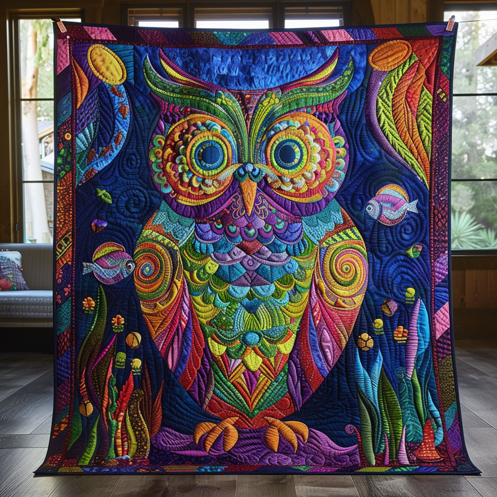 Ocean Owl Quilted Blanket Gift For Owl Lover